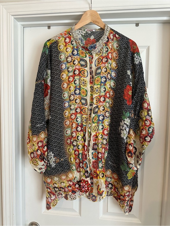 Johnny Was Tops - Johnny Was RARE Babette Russian Nesting Dolls 100% Silk Top Size 2X